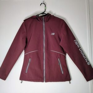 New Balance women's hooded sweatshirt jacket, size S, fleece full zip burgundy.